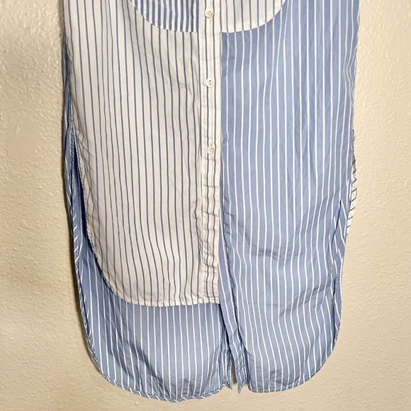 Monse Blue and White Cotton Sleeveless Mixed Stripe Shirt Button Down Size 0 - Picture 7 of 16